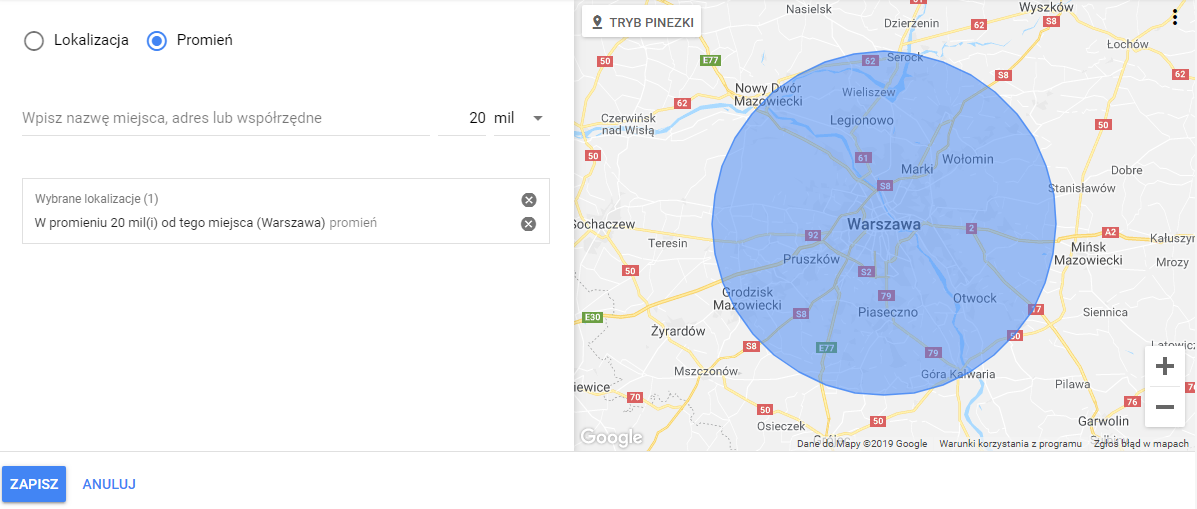 Ustawienia lokalizacji w kampanii Google Ads