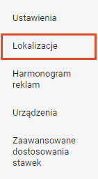 Opcja lokalizacje w kampanii Google Ads