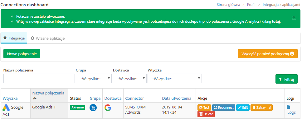 Integracje SEMSTORM z kontem Google Ads